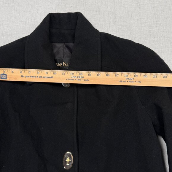 Vintage Anne Klein II Wool Coat Black Button Front Mid Length Chest Size 46" - Picture 7 of 13